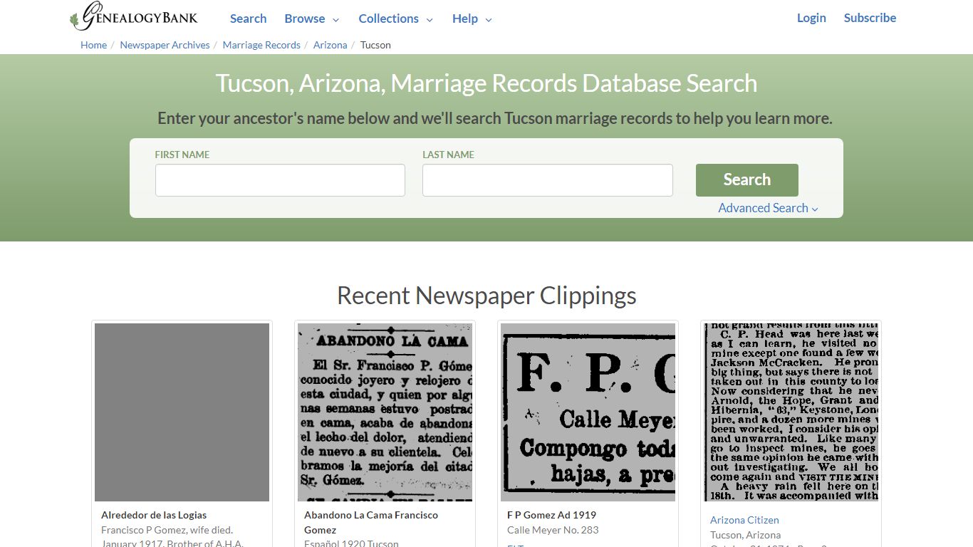 Tucson, Arizona, Marriage Records Online Search - GenealogyBank