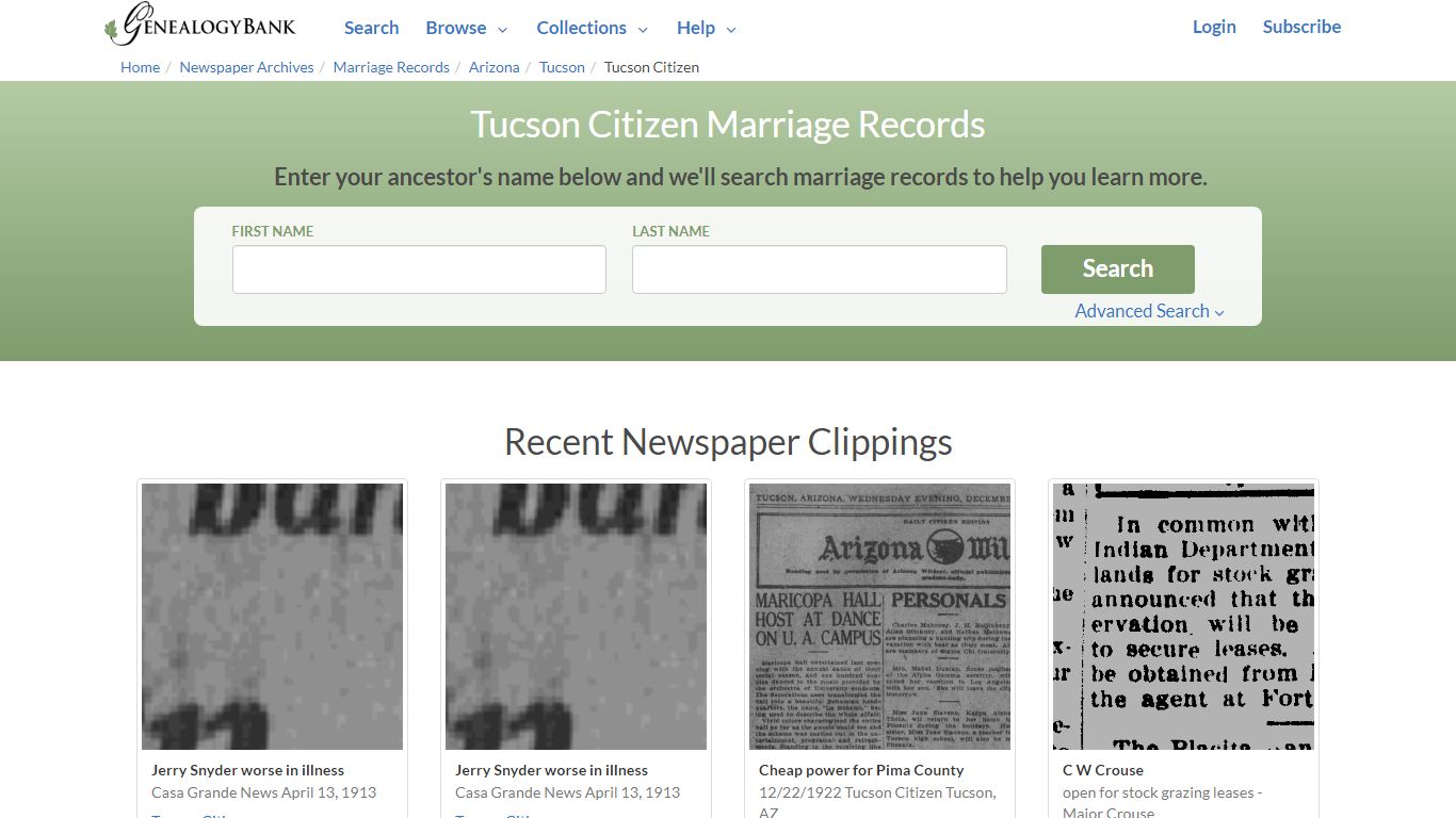 Tucson Citizen Marriage Records Online Search